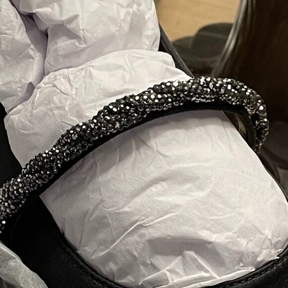 BADGLEY MISCHKA JEWEL Vana Pointed Flats + Crystal Straps in  Black Satin Size 5 - Picture 8 of 8